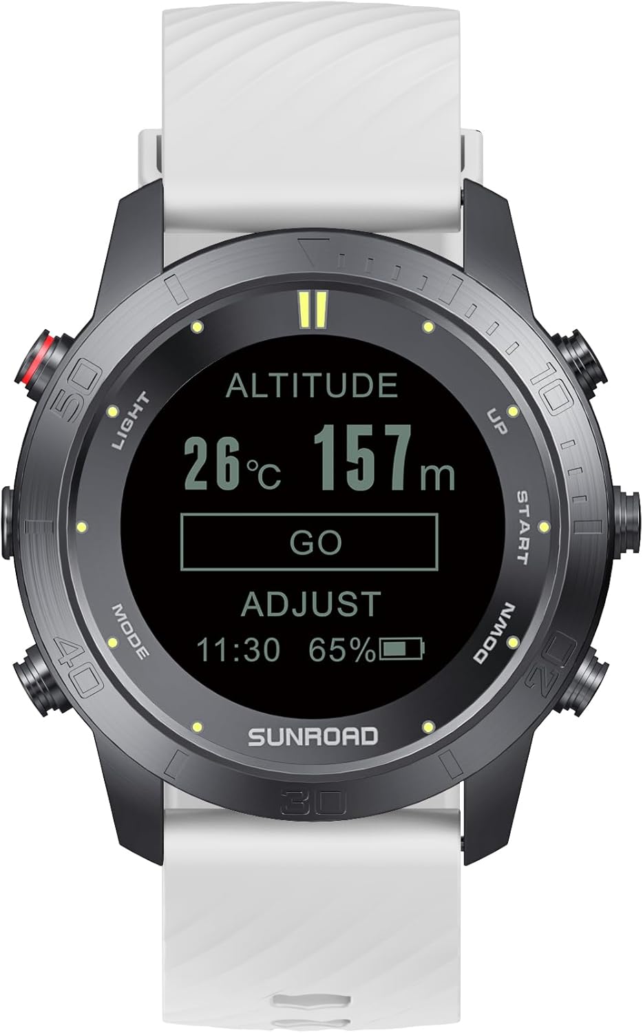 Tył view of the SUNROAD D3 Diving Computer Watch, highlighting the charging contacts and engraved details.