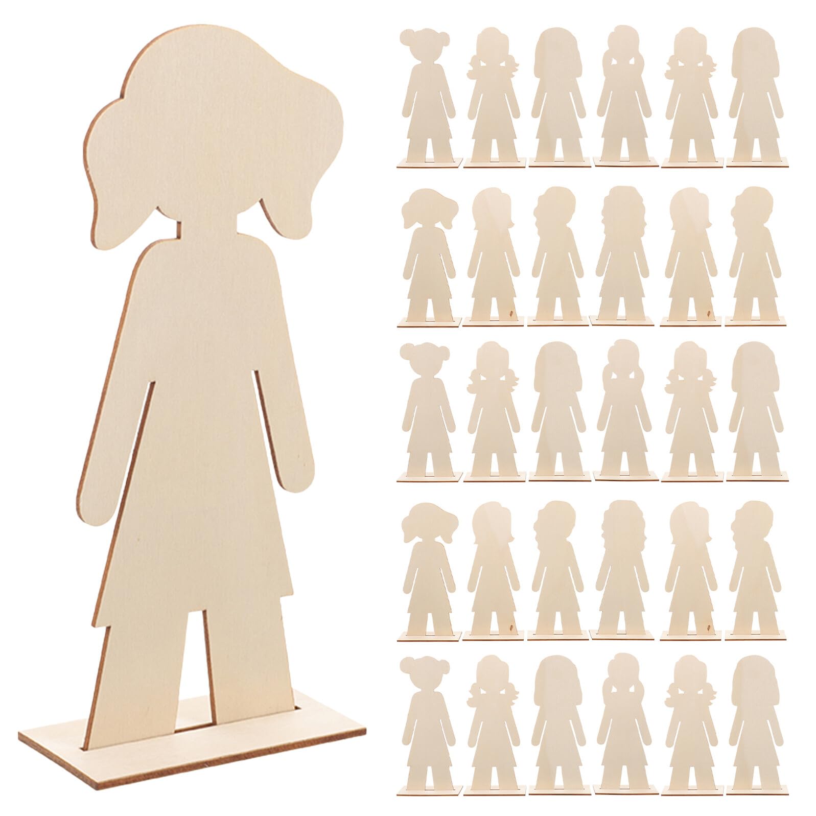 Healeved 40 Piezas de Figuras de Madera sin Terminar para Manualidades Recortes de Niñas en Color Madera Natural Rodajas Lisas para Pintar y Decoración Creativa Infantil