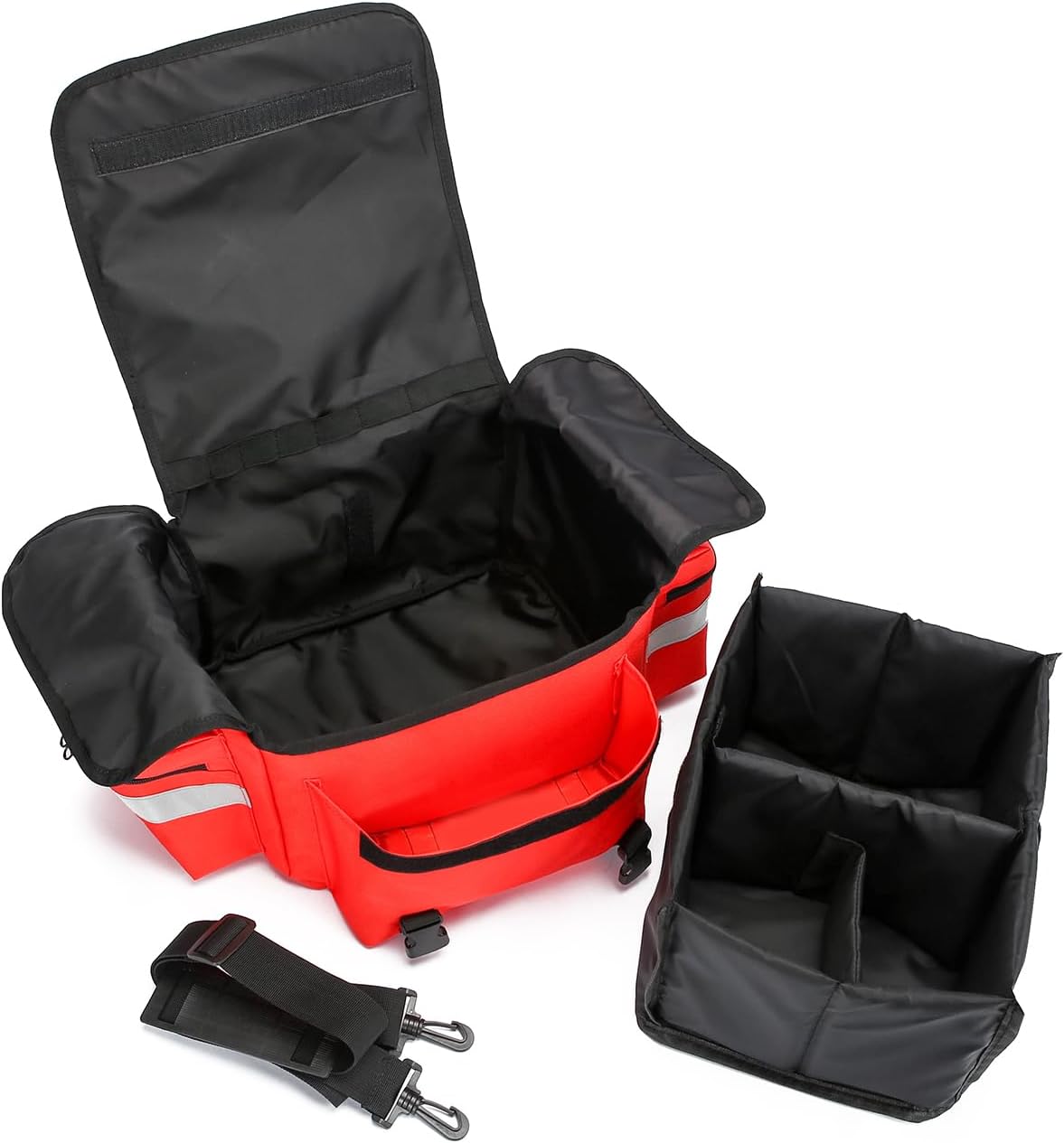 Professional Empty First Responder Bag,First Aid Bag with Reflective,Multiple Compartment Kit Carrier for Emergency Medical Supplies(Red)
