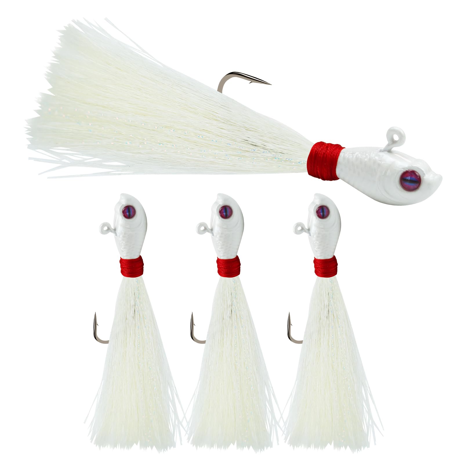 Bucktail Jigs, realistischer Haar-Jig-Angelköder mit Einzelhaken, Bucktail Swimbait Jig für Barsch, Striper, Zander, Flunder, 7,1 g, 14,2 g, 28,3 g, 56,7 g