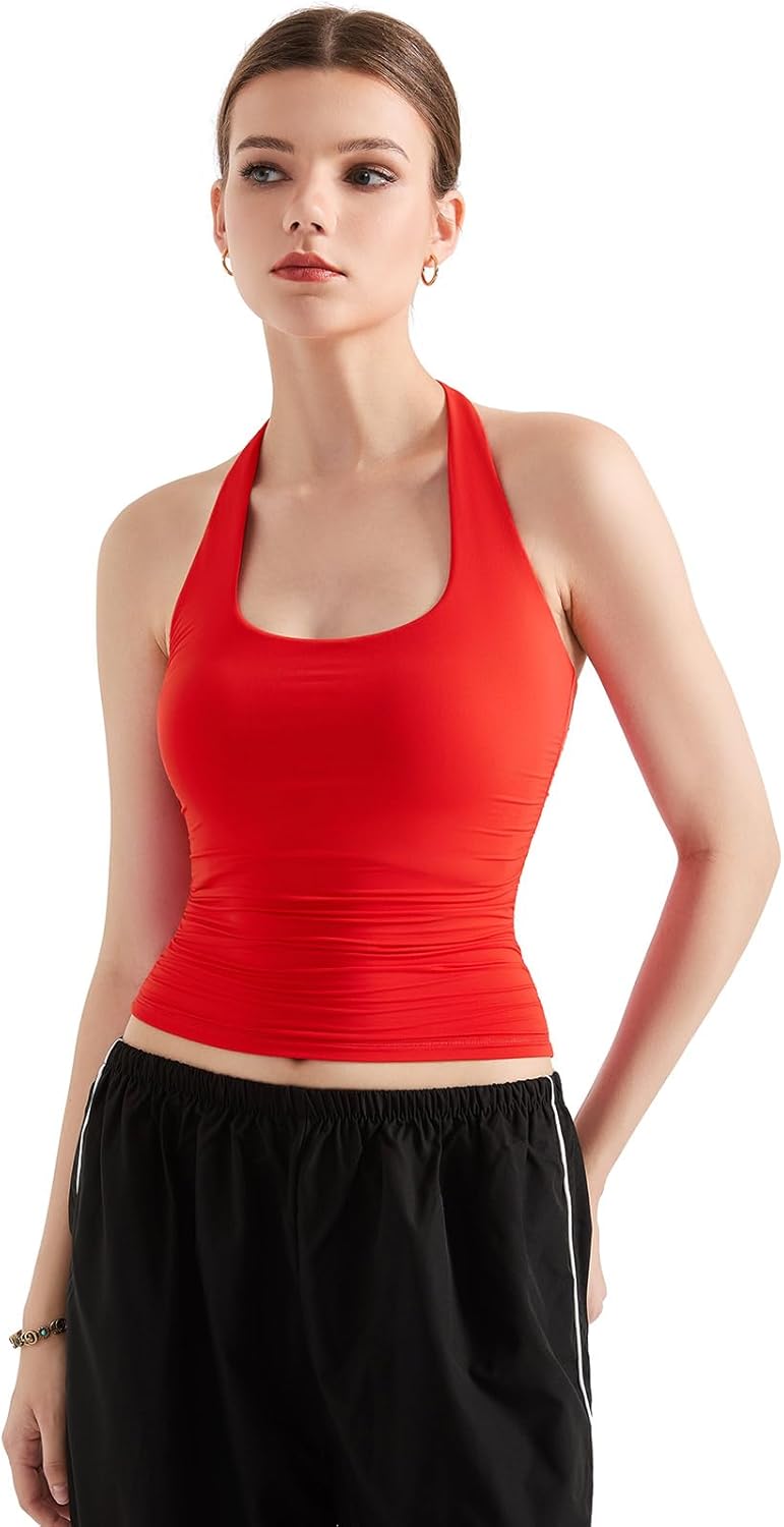 SUUKSESS Women Halter Tank Tops Double Lined Backless Y2K Trendy Going Out Tops - Image 3