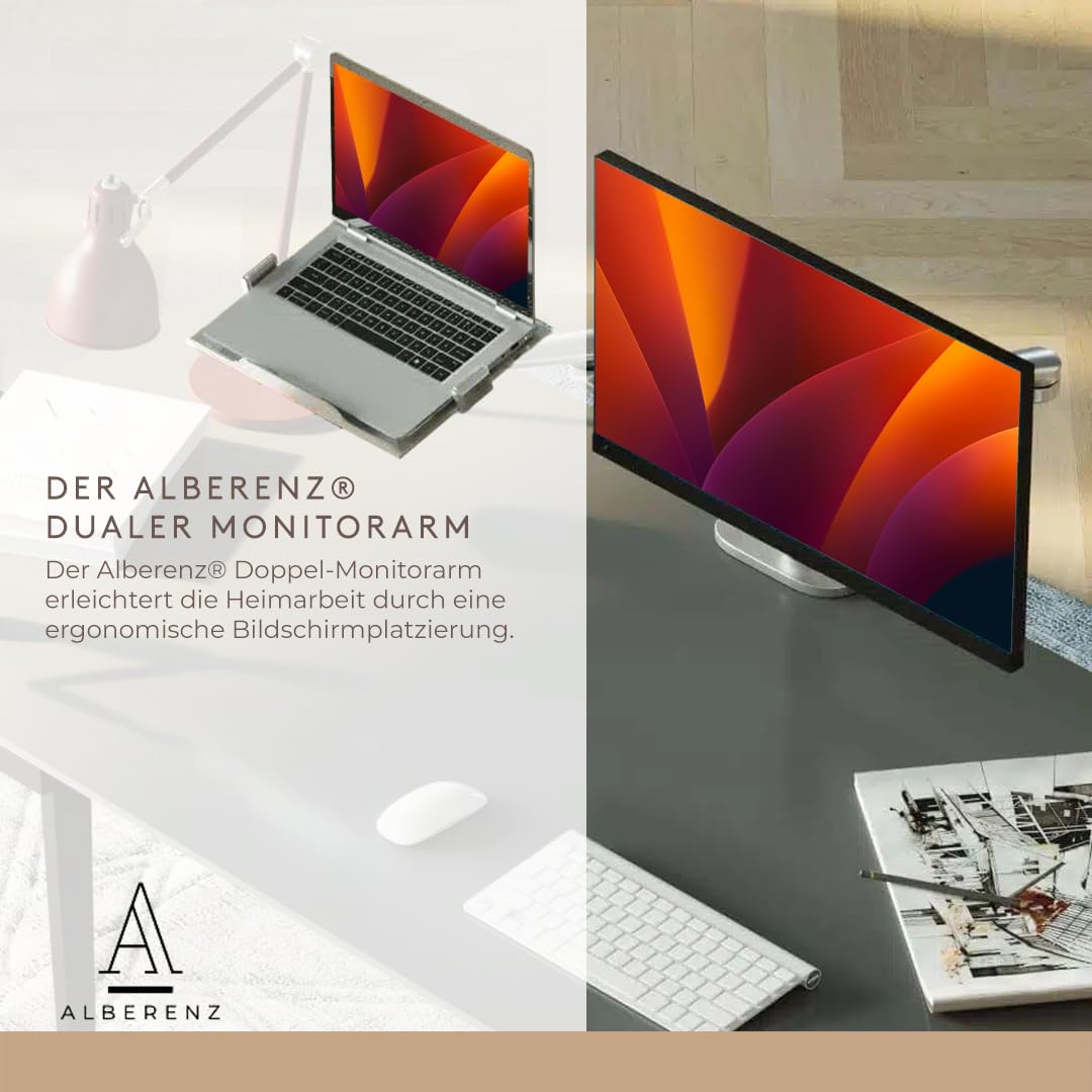 Soporte 2 en 1 para ordenador portátil y monitor, doble brazo ajustable, para portátiles de 12 a 17 pulgadas y monitores de 17 a 32 pulgadas, diseño ergonómico, altura regulable e