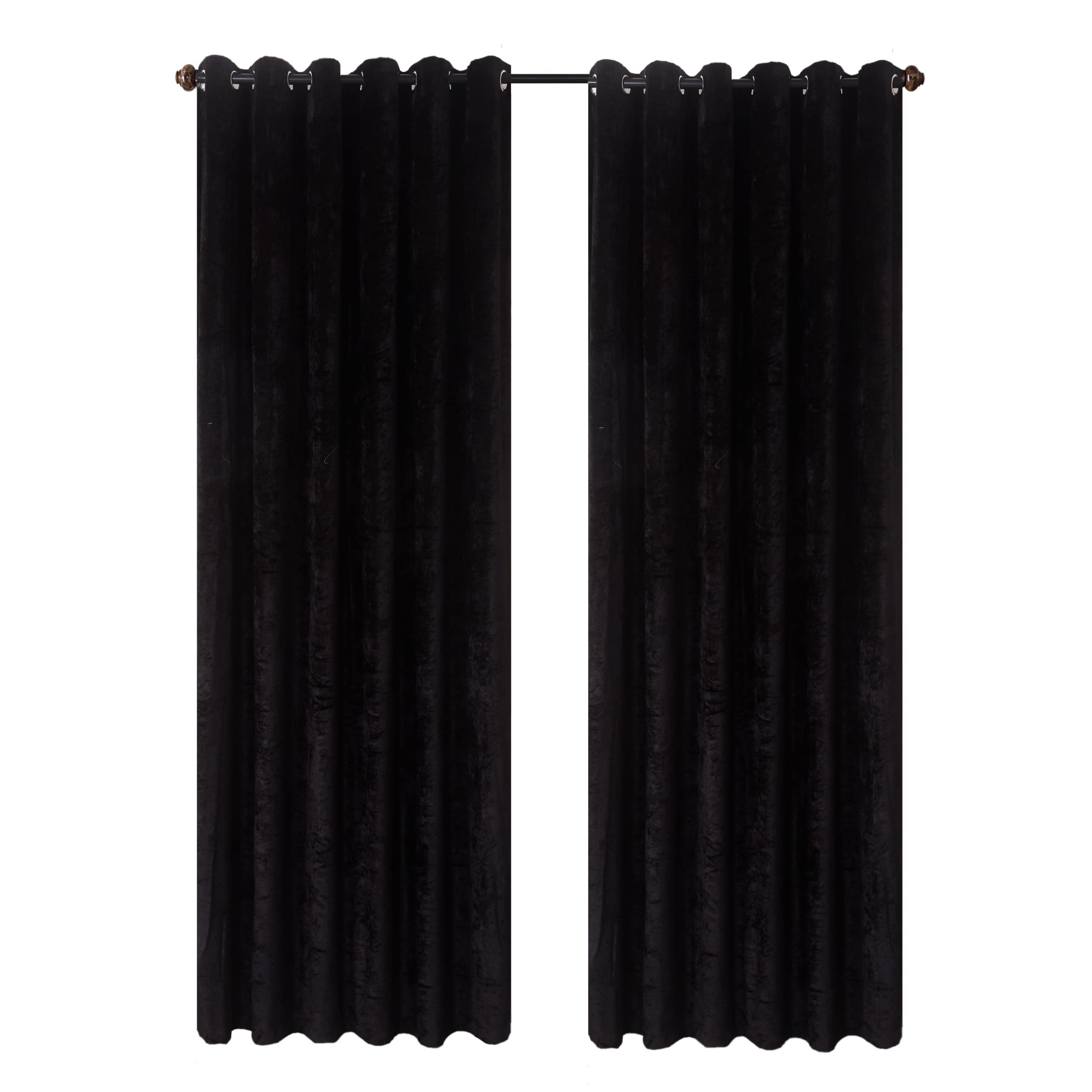 CHARKHAH Crushed Velvet Curtains for Bedroom Living Room Kitchens Ultra Soft and Graceful Fabric Pair of Fully Lined Prepared Blackout Curtain with Eyelet Ring Top (Black, 46" Wide x 72" Drop)