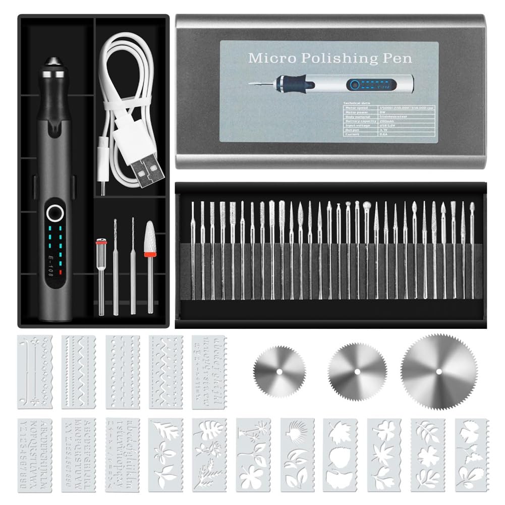 Littimoon Engraving Pen with 37 Bits, USB Rechargeable Cordless Engraving Machine with Box, Portable DIY Rotary Engraver