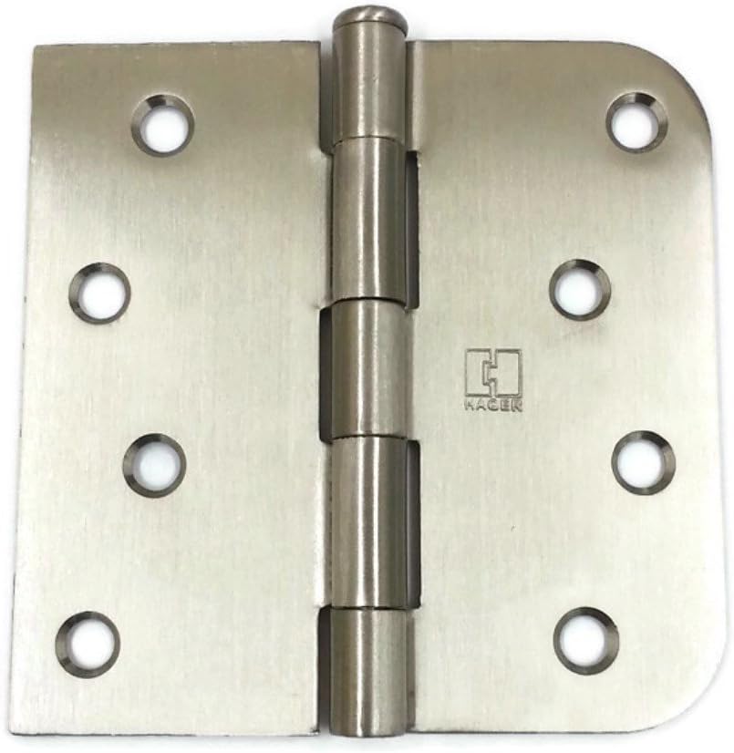 Hager Brass Door Hinge 1543 4 x 4 US15 Satin Nickel, 1 Leaf Square Corners, 1 Leaf 5/8" Radius Corners, Full Mortise, Residential - 2 per Box