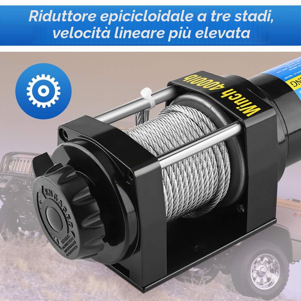 Verricello Elettrico 12 V, Verricello A Motore Con Telecomando Radioargano Cavo In Acciaio Quad Verricello ATV, Per Auto Rimorchio Camion 4000 Lb 15 m Cavo In Acciaio Solido