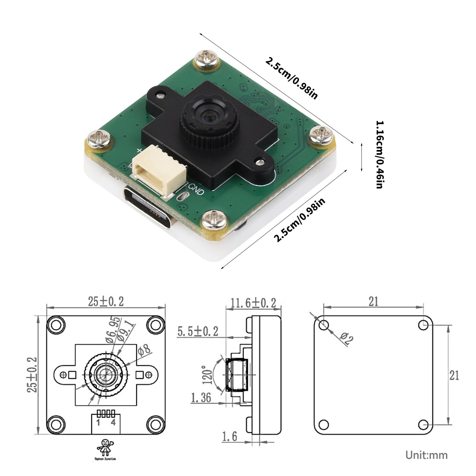 USB Global Shutter Camera Module 120FPS Monochrome Fast Imaging for Automation & Dynamic USB Camera for Computer