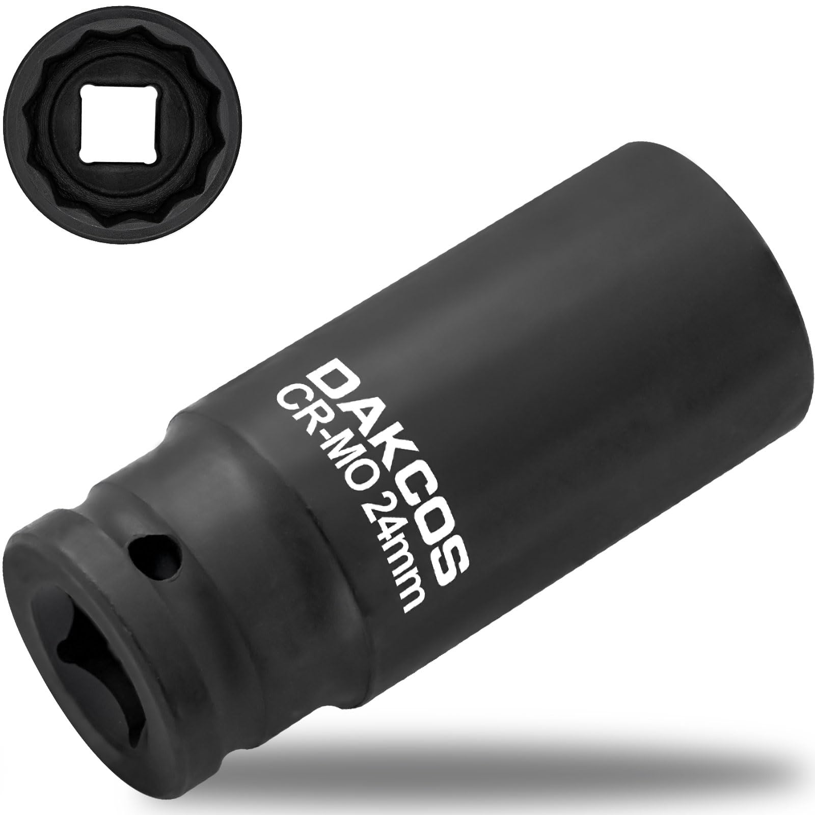 DAKCOS 24mm Socket 1/2" Drive 12 Ponit Impact Wrench Deep Socket Drive Shaft Tool Power, CR-MO