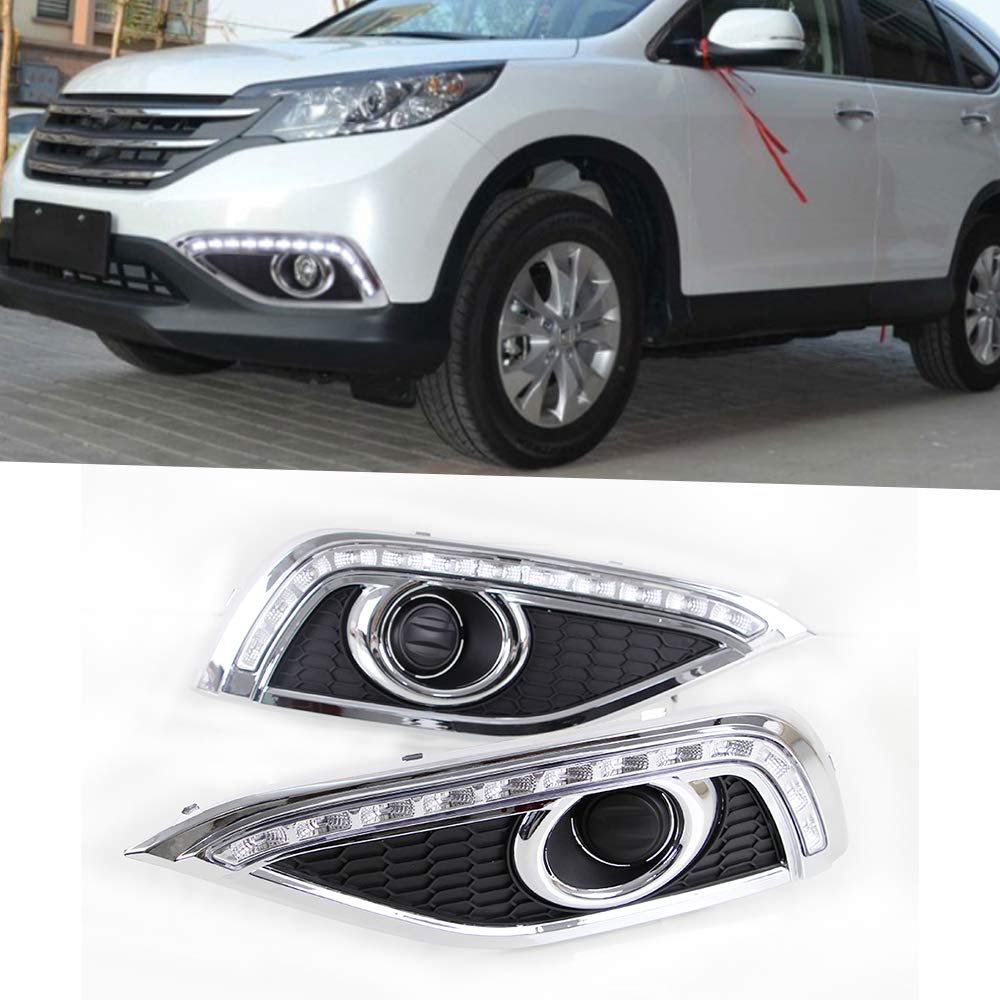 Super Bright White LED Daytime Running Light DRL for CR-V 2012-2014 Replacement Front Bumper Fog Lamp Assembly 12 LED Beads-Type Model A 1 Pair(Front L/R)
