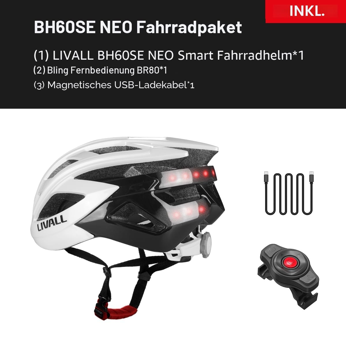LIVALL Smart Fahrradhelm mit LED Rücklicht und Blinker, Bluetooth Fahrradhelm mit Mikrofon und Lautsprecher, SOS-Warnung, Drahtloser Fernbedienung, Erwachsene Herren und Damen