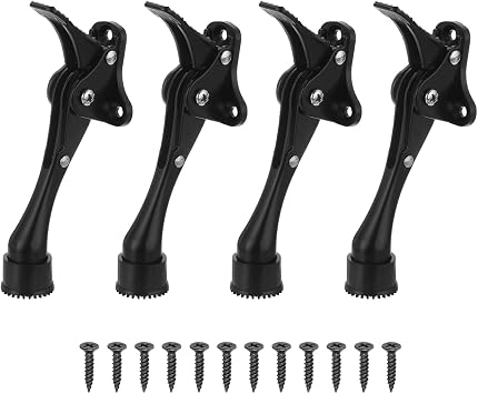 uxcell Kickdown Door Stop, Set of 4, One-Touch Kickdown Door Stopper Holder with Non-slip Rubber Tip and Screws, 6" Metal Door Kickstand for Lower Door, Black