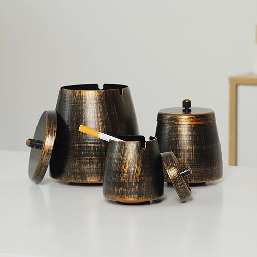 Miniatura 7 de Cenicero con tapa para cigarrillos, ceniceros de hierro, sin olor, resistente al viento, bandeja de cenizas portátil para el hogar, exterior, patio