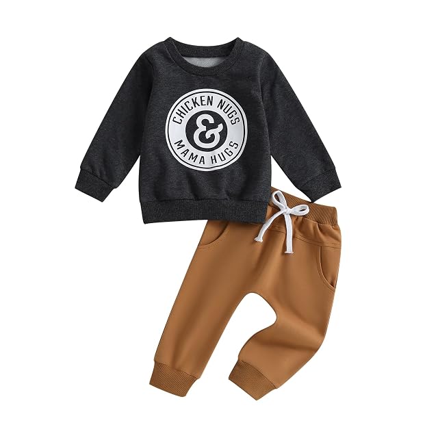 Toddler Baby Boy Clothes Cute Letter Print Long Sleeve Sweatshirt Tops and Stretch Pants Newborn Fall Winter Outfit