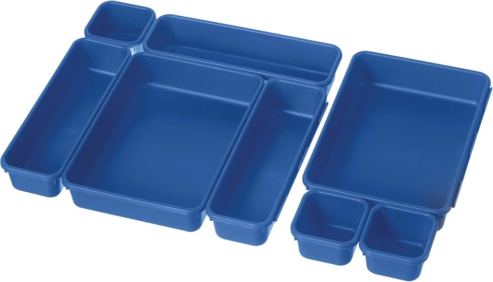 Oggi 40 Pack Interlocking Drawer Organizers & Storage Bins -Bathroom, Office, & Kitchen Organization, Containers for Organizing, Multiple Sizes, Blue