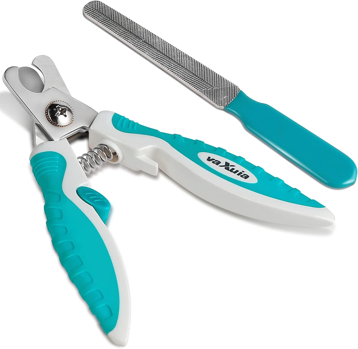 vaxuiaProfessional Dog Nail Clippers For Small Medium Large Dog Breeds-With Quick Safety Guard to Avoid Overcutting-Unique 45 ° Tip Blades- Nail File Included