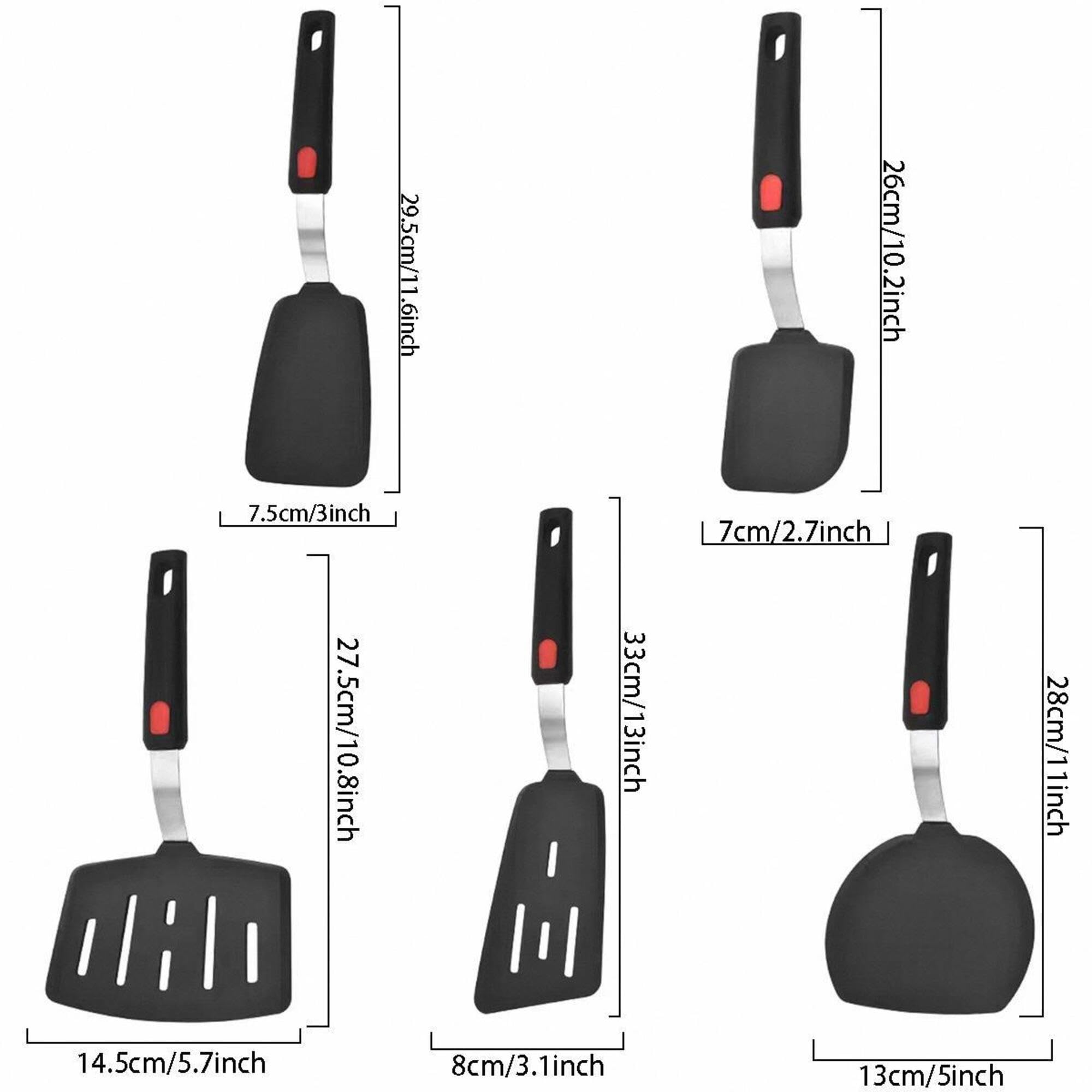 Juego de 5 espátulas de silicona para utensilios de cocina antiadherentes, resistentes al calor, para huevos, panqueques, aptos para lavavajillas