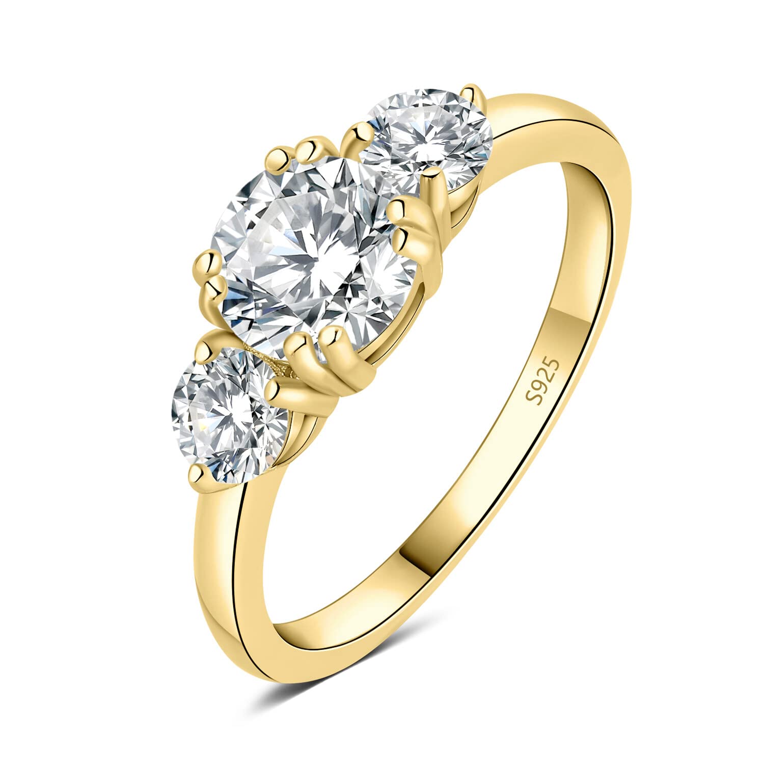 JewelryPalace Tres Piedras Anillo Mujer Plata Oro 14k Oro Rosa, Anillo de Compromiso Plata de Ley 925 Promesa Niña Clásico Piedra, Conjunto Joyas para Novia