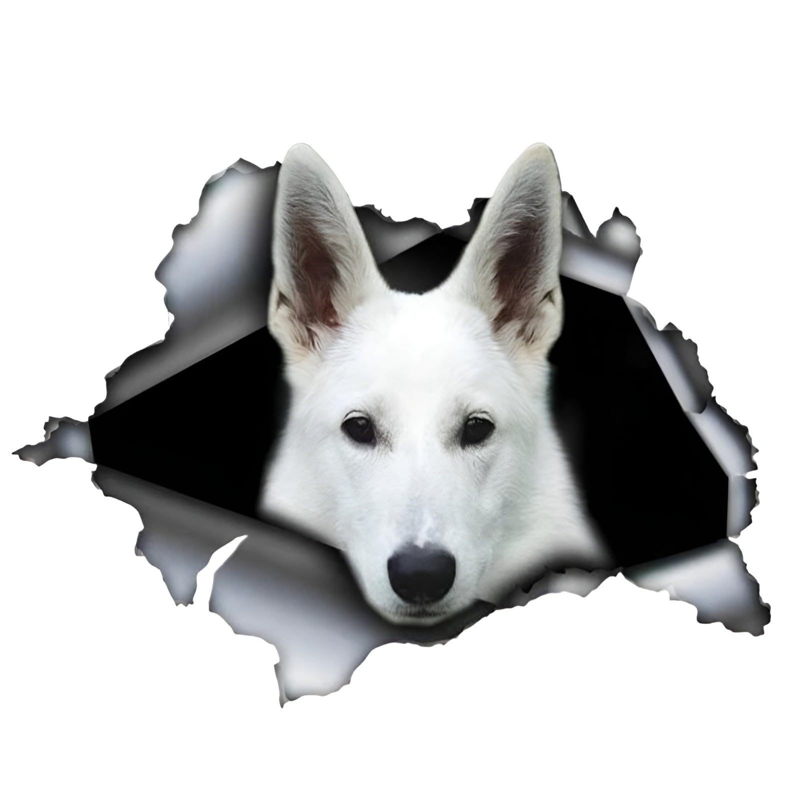 Autoaufkleber 15Cm Weißer Deutscher Schäferhund Aufkleber White German Shepherd Car Stickers Haustier Hund Zerrissenes Aufkleber Reflektierende Wasserfester Auto Aufkleber Stoßstange Heckscheibe Dekor