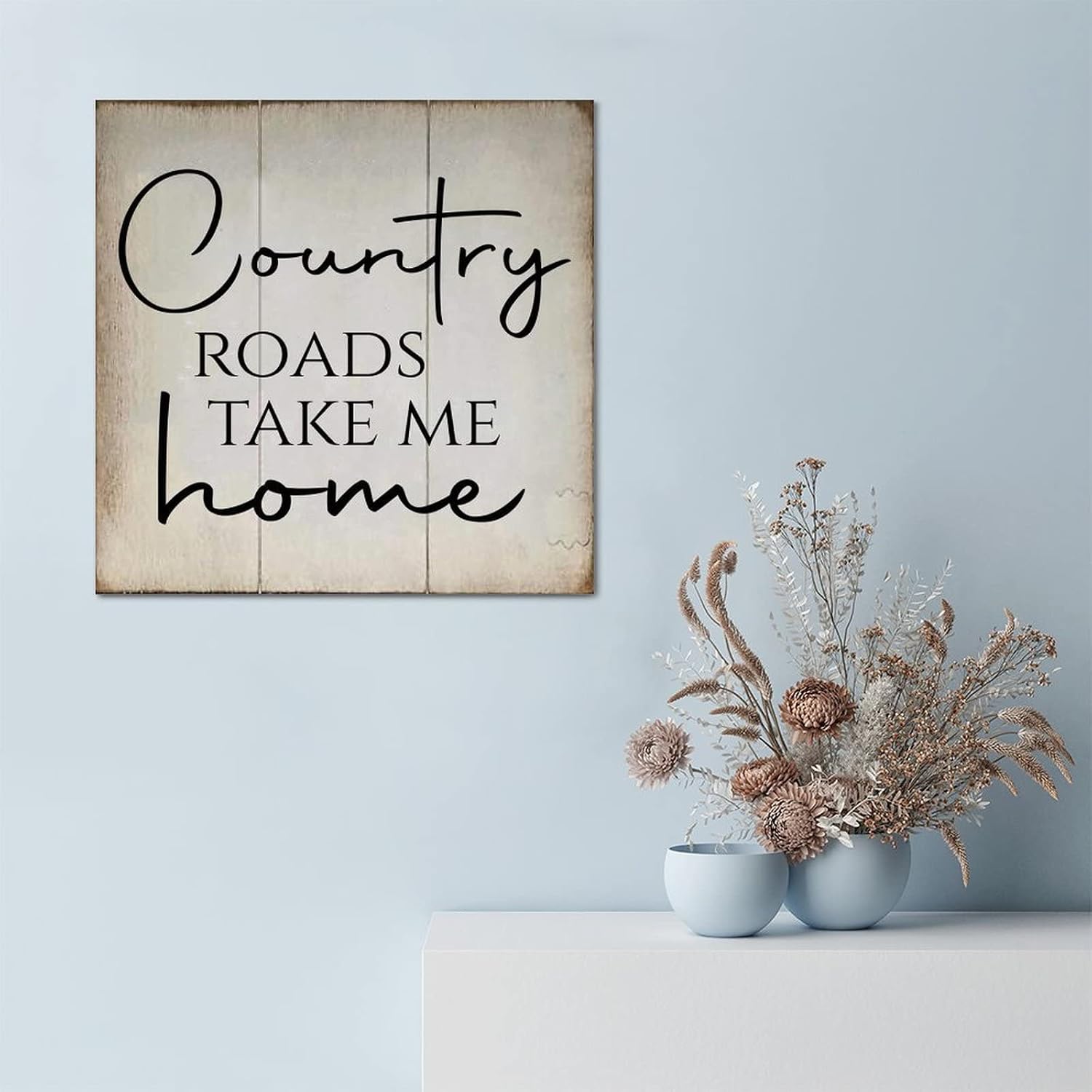 Rustic Wooden Pallet Sign Country Roads Take Me Home Wall Sign with Quotes 12x12in Farm Farmhouse Wooden Signs Family Wall Art Decor Wall Hanger for Bedroom Living Room image 4