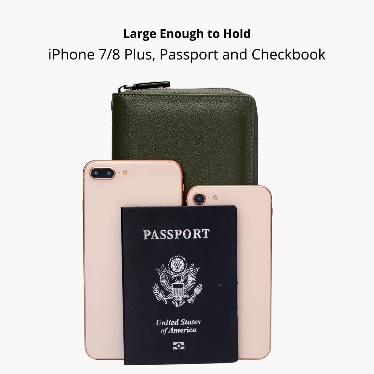 Women's Genuine Leather RFID Blocking Zip Around Wallet with Phone Pocket Large Capacity Travel Wristlet (Olive Green)