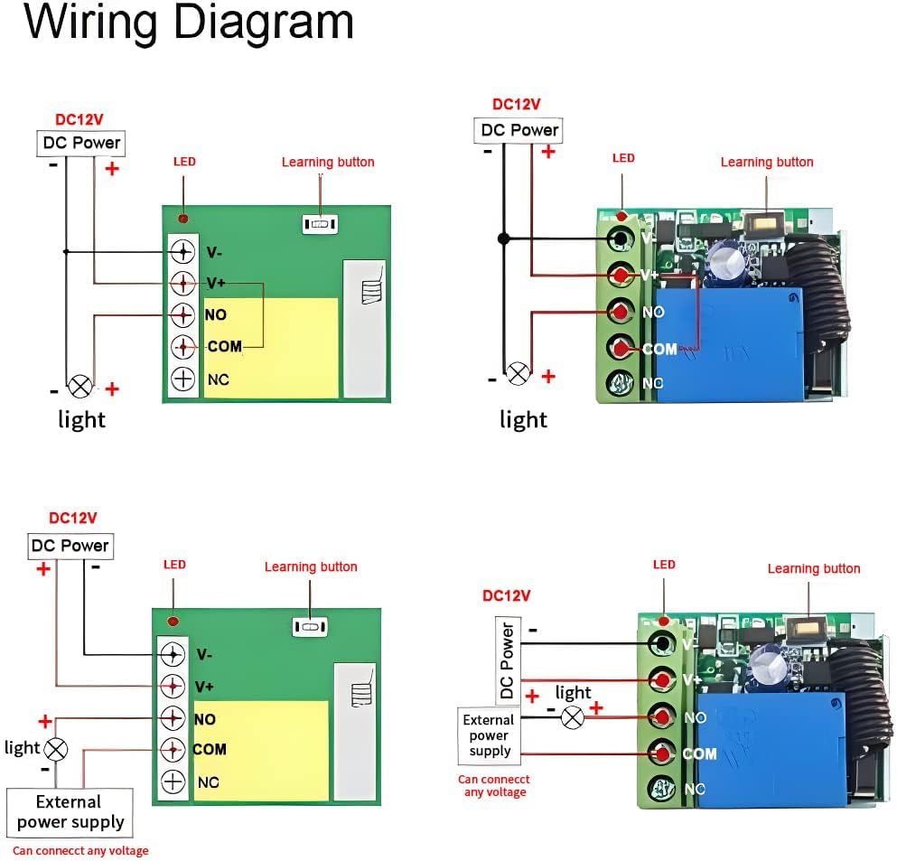 Image of ROBOWAY 433Mhz Universal Wireless Remote Control Switch DC 12V 1CH RF Relay Receiver Module with Transmitters EV1527 Learning Code Remote Switch (1 Receiver and 5 L-U Remote)