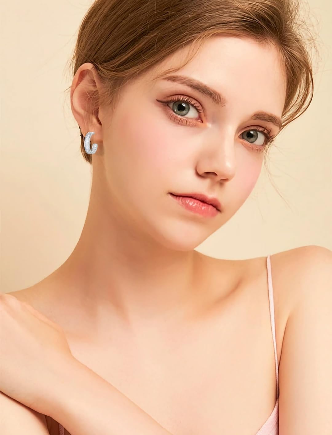 Open Hoop Earrings for Women 925 Sterling Silver Cut Cubic Zirconia Small Tiny Half Hoop Earrings