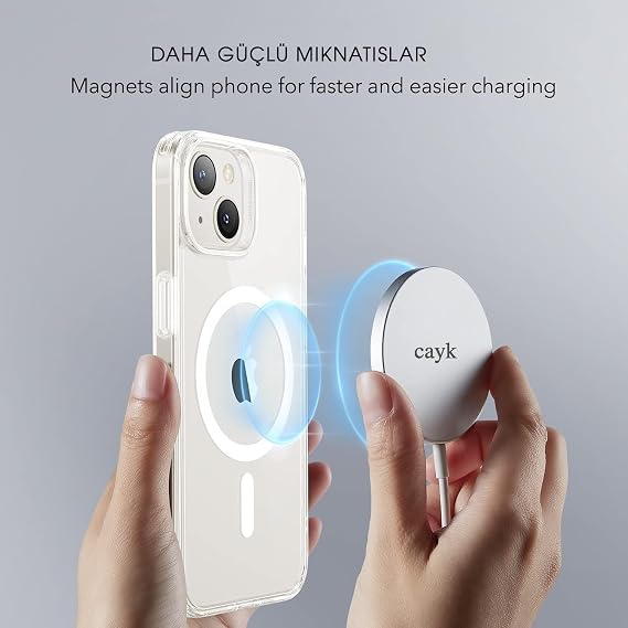 Cayk. iPhone 14 Pro Uyumlu Kamera Korumalı Magsafe Wireless Şarj Özellikli Şeffaf Kılıf (Şeffaf, iPhone 14 Pro)