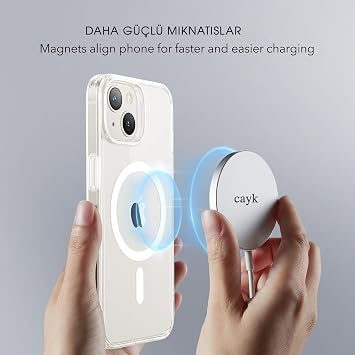 Cayk. iPhone 14 Pro Uyumlu Kamera Korumalı Magsafe Wireless Şarj Özellikli Şeffaf Kılıf (Şeffaf, iPhone 14 Pro)
