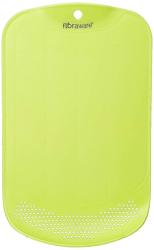 Floraware Plastic Chopping Board with Drainer, BPA Free, Green