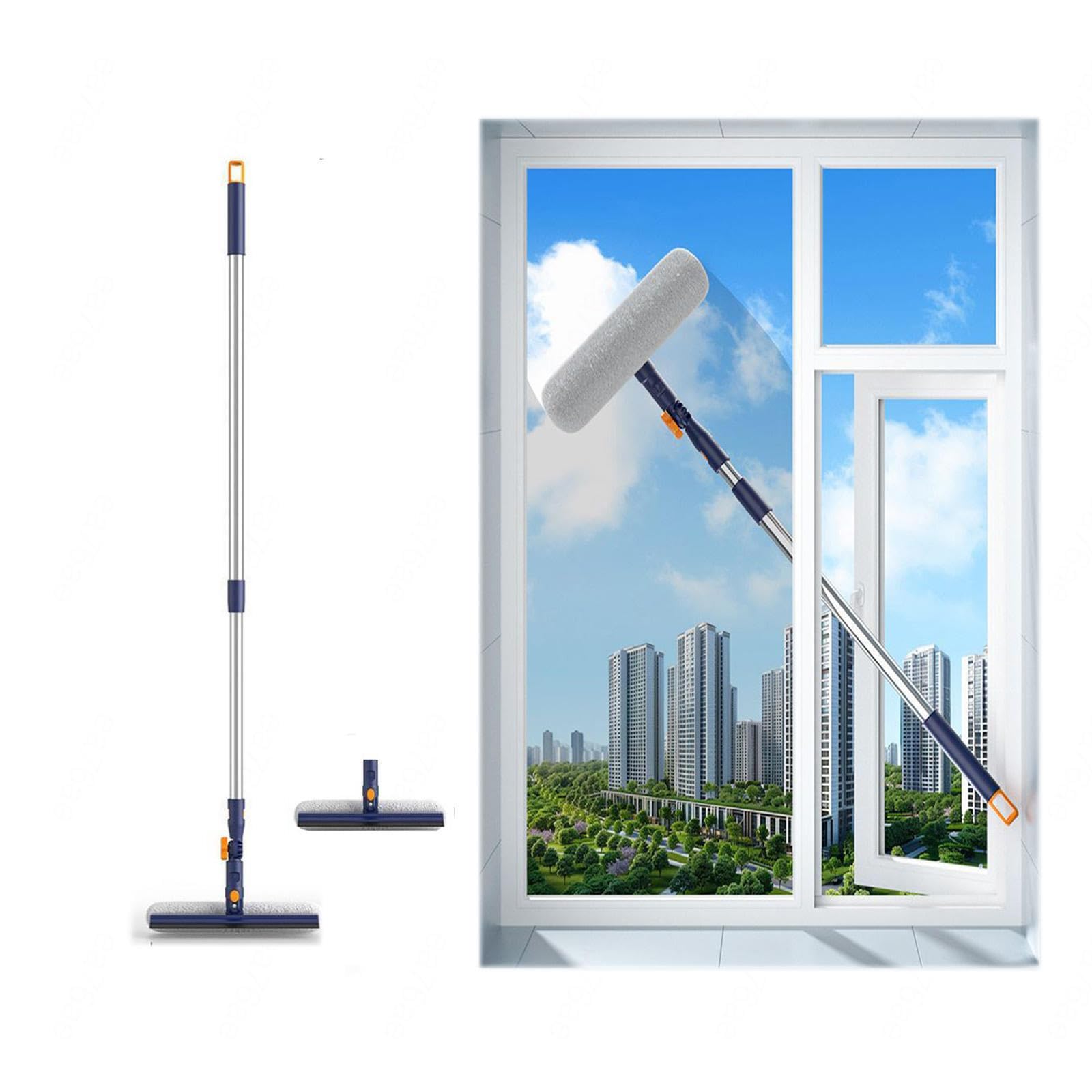 Teleskop Fensterputzer Mit Abzieher mit Drehbarem Kopf Fensterputzer Set mit Verstellbarer Verlängerungsstange Geeignet für Glas, Autoscheiben usw,white-120cm（47.24in）