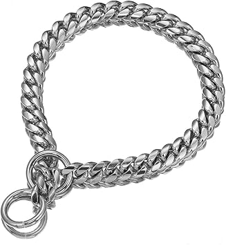 Heavy Duty Pet Collar, Wide 12/15/18mm Silver Dog Chain, Cuban Curb Link Dog Collar, Strong Stainless Steel Metal Chain for Dog - Shepherd Dog, Labrador, Rottweiler, Bulldog15mm,12inch