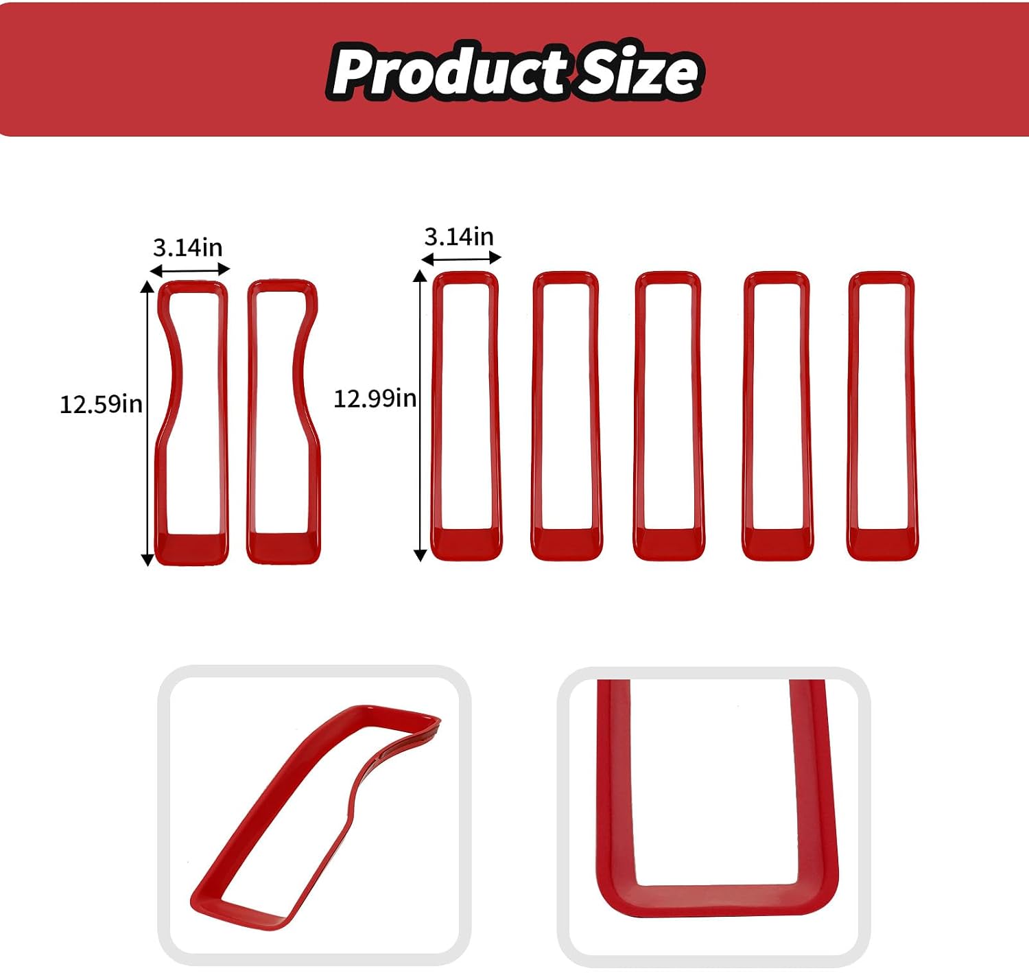JeCar Red Grille Inserts Fit for 2018-2023 Jeep Wrangler JL Sport & Sport S Only (7pcs)