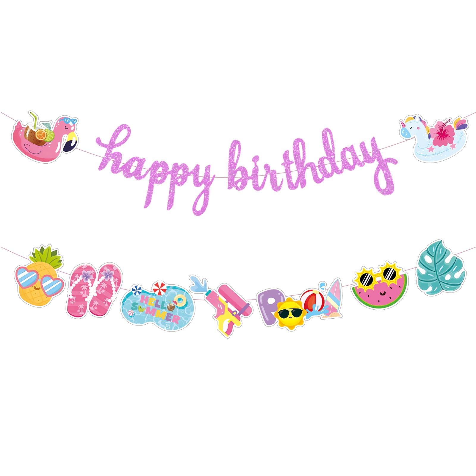 Summer Happy Birthday Banner for Pool Party Decoration Supplies