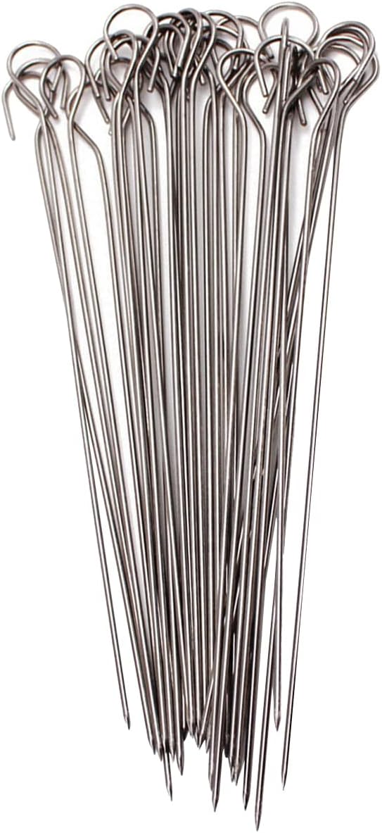 ECYC 50 Pcs 0.07x7.87 inch Stainless Steel Skewers, BBQ Skewers Roast Goose Needle Skewers Kebab Sticks Kabob Skewers for Meat Shrimp Vegetable Camping