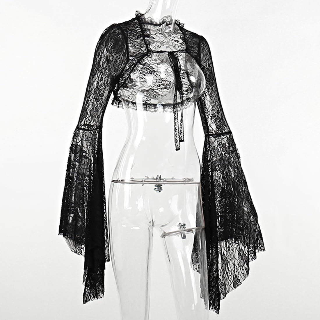 L'VOW Women's Lace Bolero Shrug Goth Crop Top Victorian Lace Sleeves for Witch Vampire Cosplay - Image 7