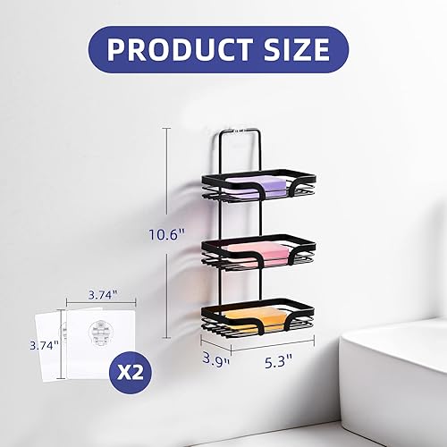 Miniatura 2 de Soporte de barra de jabón de 3 niveles, soporte de barra de champú de acero inoxidable para pared de ducha, baño, fregadero de cocina, negro