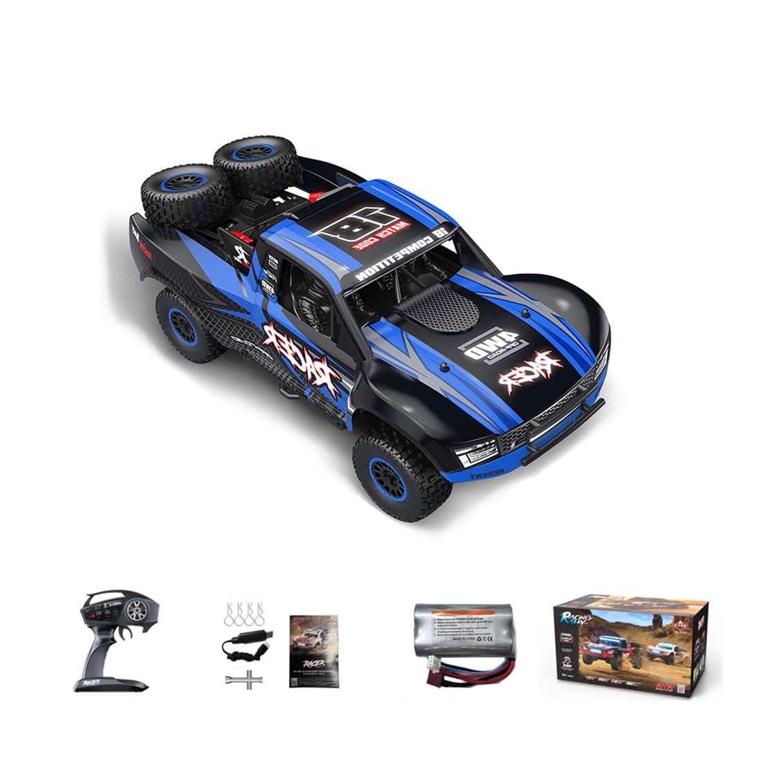 RD12 1/12 RC Drift Car 4WD 2,4GHz mit Gyro, Vollproportionales Ferngesteuertes Auto, 30KM/H High Speed, LED-Lichter, Wiederaufladbarer RC Rennwagen für Erwachsene Blau