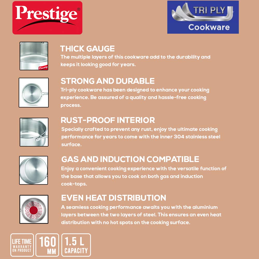 Prestige Tri Ply Sauce Pan 160 mm - Image 3 thumbnail