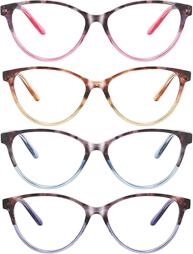 Miniatura 2 de Przene Paquete de 4 lentes de lectura con bloqueo de luz azul, lectores de ojo de gato para mujeres y hombres con bisagra de resorte