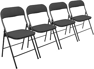 Harbour Housewares Fabric Padded Metal Folding Chairs - Black - Pack of 4 - Lightweight Portable Outdoor Seat Indoor Folda...