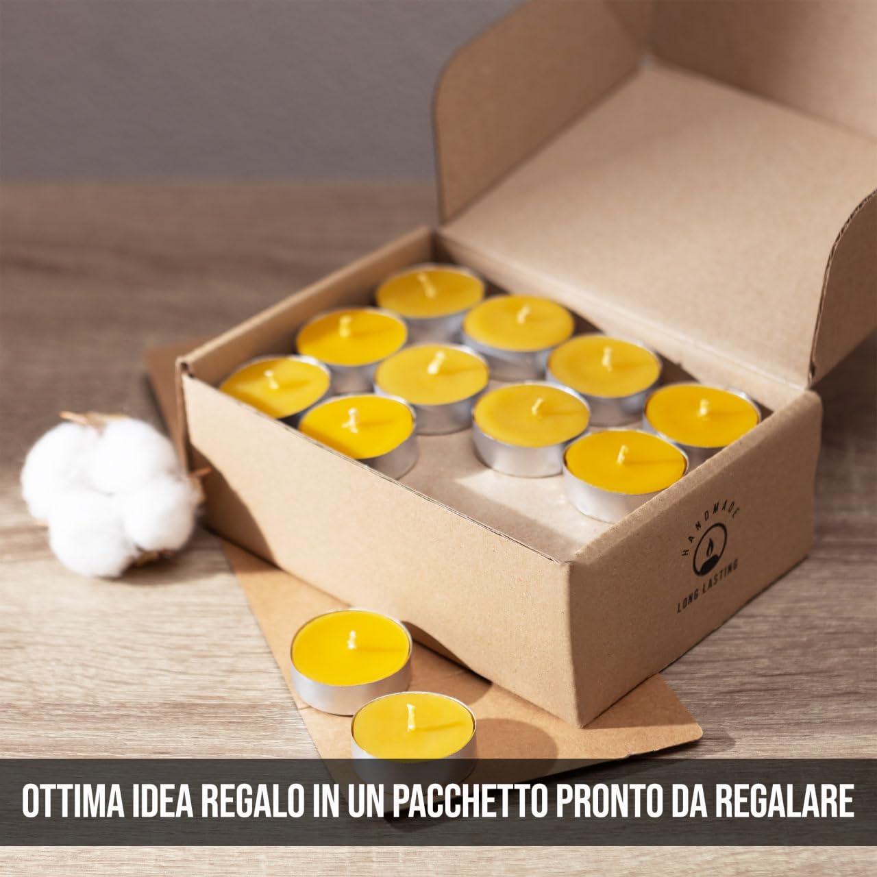 Set di 48 Candele Tealight in 100% Puro Cera d'Api - Durata di 3 Ore - Candele Tealight Senza Fumo - Stoppino in Cotone e Senza Profumo - Regalo per Amanti delle Candele - Set of 48 Tealight Candles