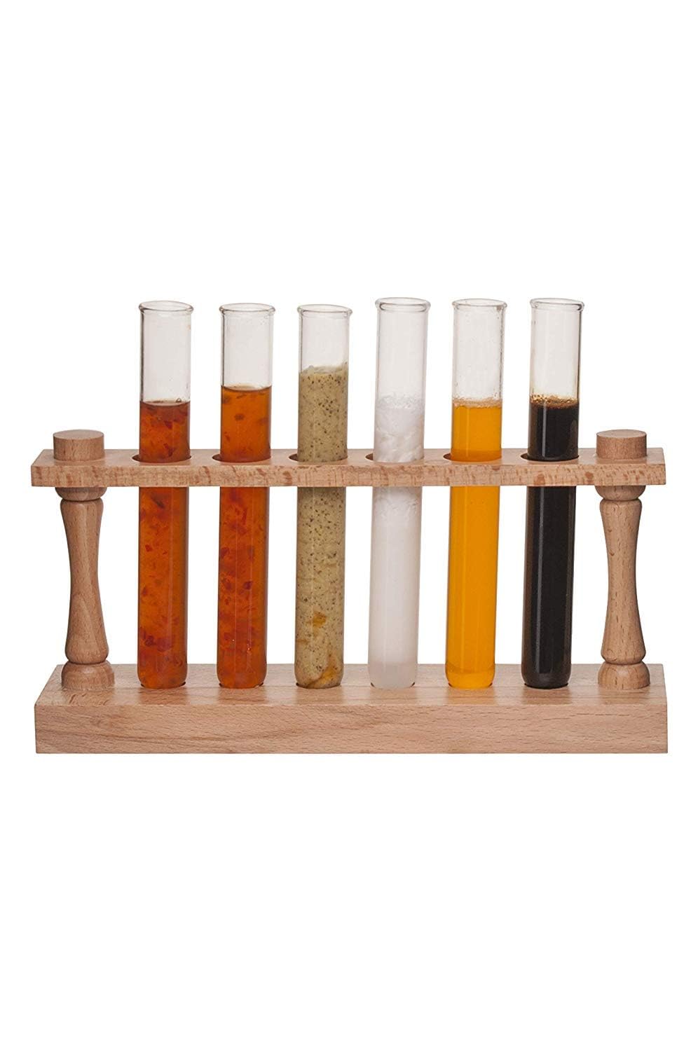 WKM Wooden Test Tube Rack Stand with Drying Pins | Includes 6 Borosilicate Glass Test Tubes (30ml, 22mm Dia) | Ideal for Labs, DIY Experiments, Shot Glasses-image-42