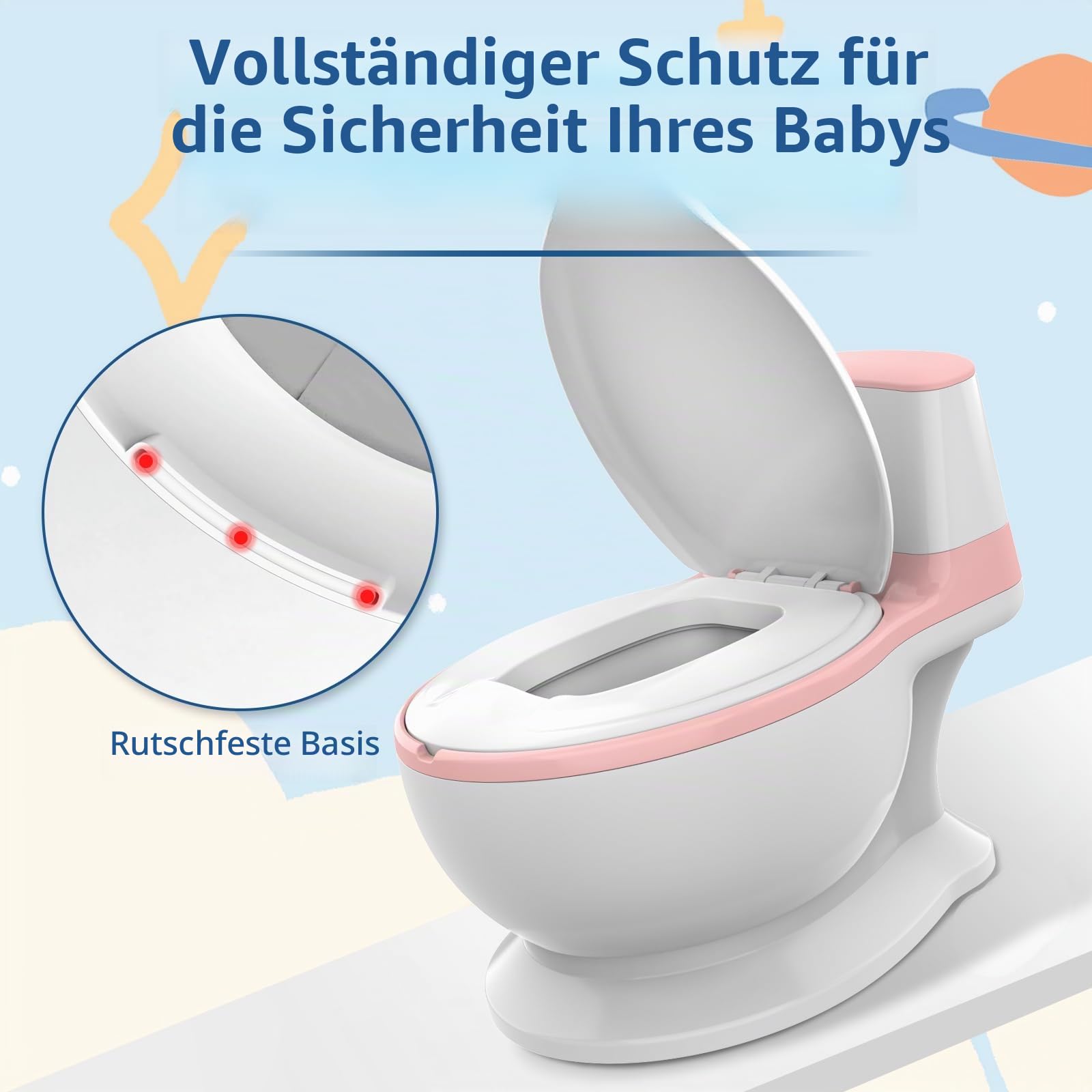 Töpfchen – Töpfchentraining, Toilettensitz, Reisetöpfchen für Kleinkinder, Toilettentöpfchen mit Reinigungsbürste, Feuchttücher-Aufbewahrung und Spritzschutz, tragbares simuliertes Toilettentöpfchen