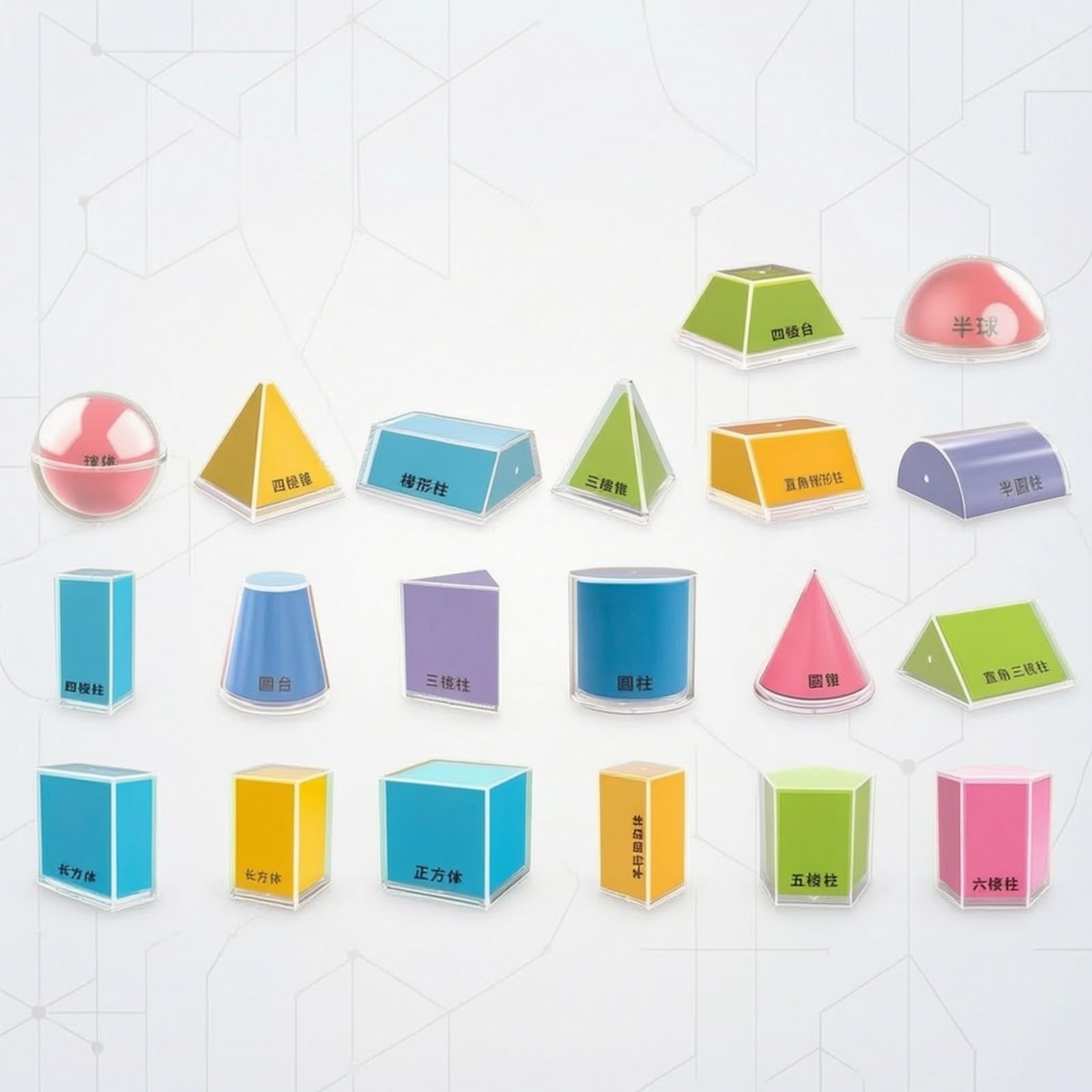 Qianly Kit Modèles Géométrie Éducatif En Plastique Coloré Kit 20 Formes Géométriques tes Pratique 'apprentissage s Mathématiques