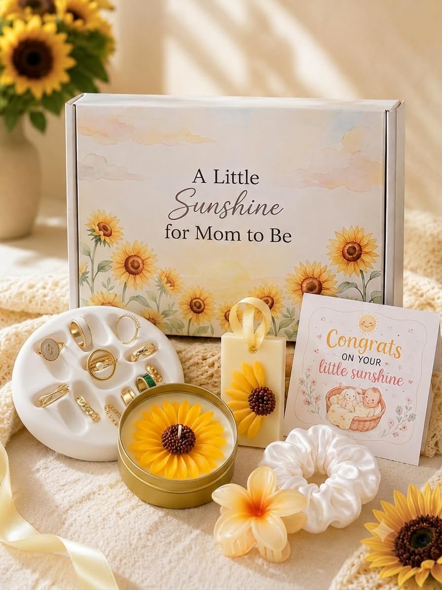 Mom to Be Gift Box | 6 Piece Handmade Gift Set with Scented Candle, Wax Sachet, Ring Holder, Satin Scrunchie, Hair Clutcher & Greeting Card | Baby Shower, Pregnancy Gift Hamper, Maternity Gift-image-19