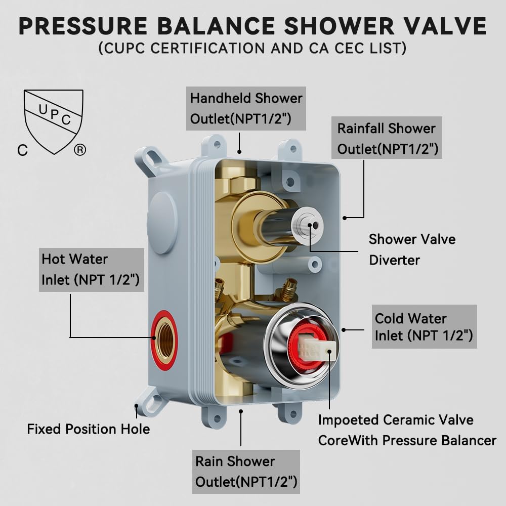 Chrome Shower System Shower Faucet Set, STARBATH 12"+6" Wall Mount Rain Shower Head and Handheld Spray for Two Person, Shower Faucet Set with Diverter Valve and Trim Kit Complete
