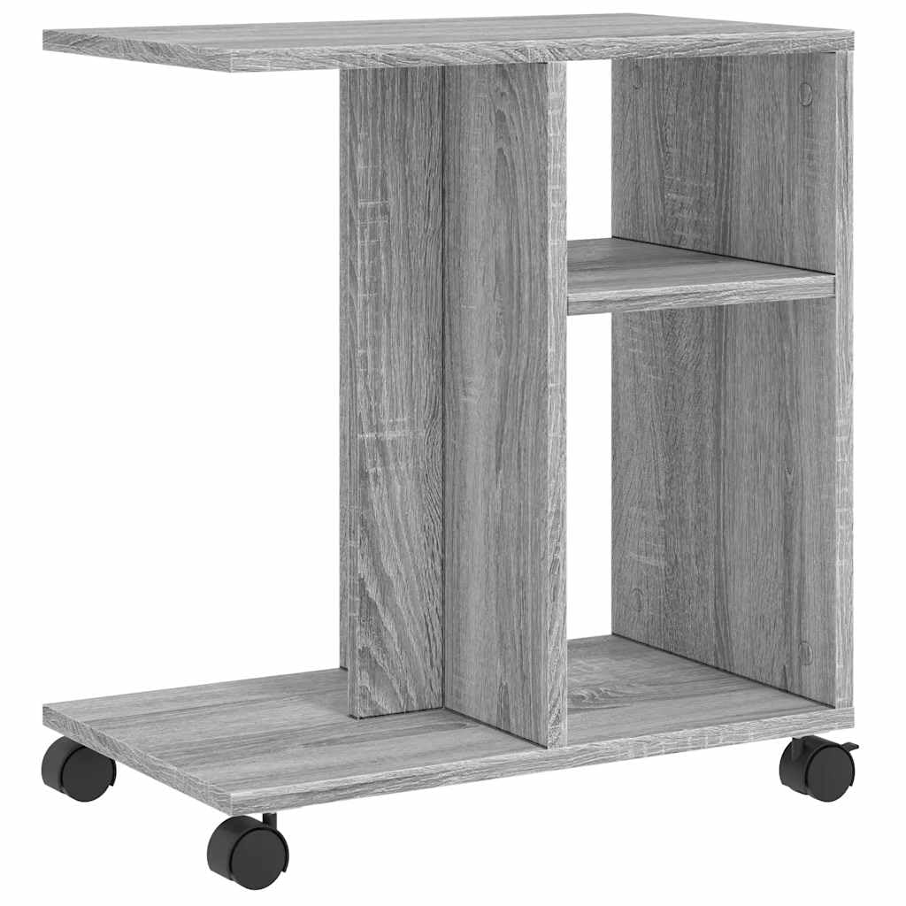 Beistelltisch mit Rollen Grau Sonoma Holzwerkstoff 50x30x55 cm Couchtisch mit Ablagefach für Wohnzimmer Schlafzimmer Flur Balkon, Sofatisch mit Stauraum und Bremsen, praktischer Ablagetisch