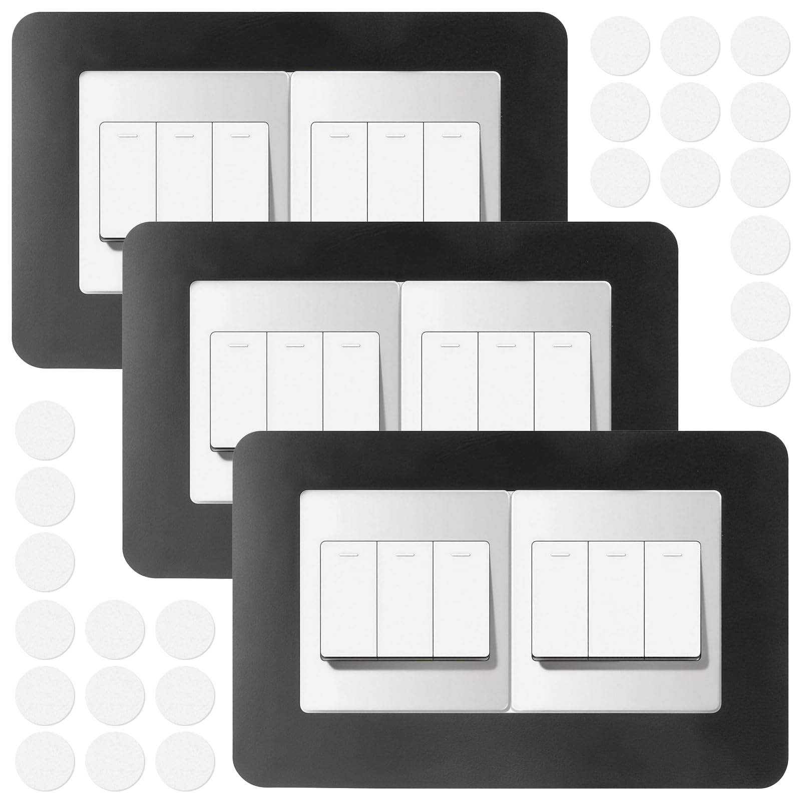 Funnaura Black 3Pcs Double Plug Socket Surround, Light Switch Surrounds Cover Plates Frame For Wall Sockets And Switches
