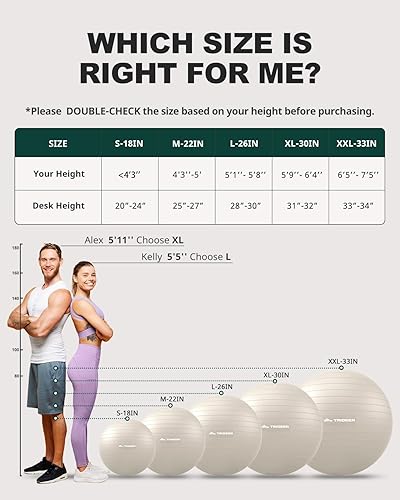 Vista 53 de Trideer Pelota de ejercicio para yoga, pilates y fitness. Equipo de pelota de estabilidad para gimnasio en casa y silla de oficina, accesorios