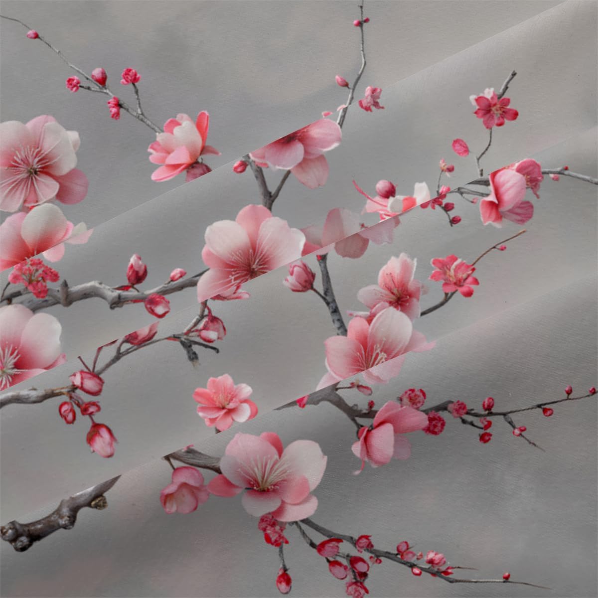 CCoutueChen Cherry Blossom Comforter Set Queen Japanese Style Gray and Pink Floral Bedding Set Japan Bedroom Deccor Bedding Aesthetic Flower Branch Pattern, Ultra Soft Lightweight Comforter Sets